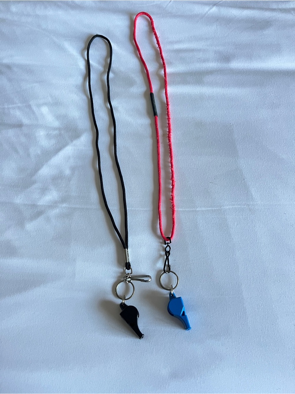 Classic Whistles Pair & Lanyards Black Blue Pealess Referee Safety